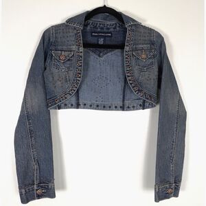 Vanilla Star Studded Cropped Denim Jacket Small Blue Y2K Western